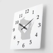 Horloge Carrée Silhouette d'état Heart Wisconsin (Angle)