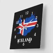 Horloge Carrée Silhouette d'Islande, drapeau, (Angle)