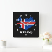 Horloge Carrée Silhouette d'Islande, drapeau, (Maison)