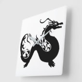 Horloge Carrée Silhouette dragon asiatique (Angle)