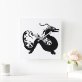 Horloge Carrée Silhouette dragon asiatique (Maison)