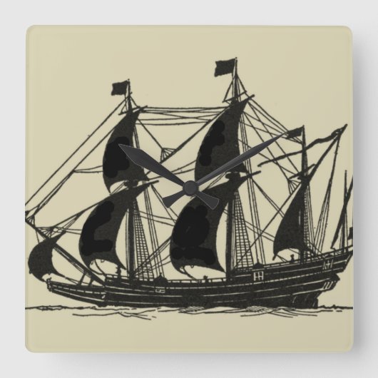 Horloge Carrée Silhouette of Ship with Billowing Sails (Recto)