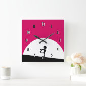 Horloge Carrée Silhouette Zombie avec Pleine lune (Maison)