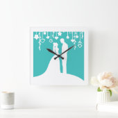 Horloge Carrée Silhouettes Aqua & White Bride et Mariage de chamb (Maison)