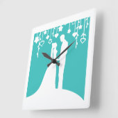 Horloge Carrée Silhouettes Aqua & White Bride et Mariage de chamb (Angle)