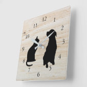 Horloge Carrée Silhouettes de chien de chat moderne animaux arriè (Angle)