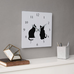 Horloge Carrée Silhouettes modernes de chat, animaux familiers