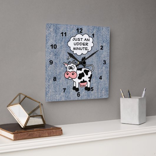 Horloge Carrée Silly Cow Just An Udder Minute Faded Denim (Bureau)