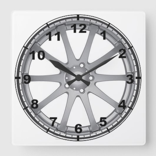 Horloge Carrée "Silver Alloy Wheel" design wall clocks (Recto)
