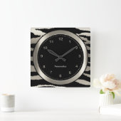 Horloge Carrée Silver and Black Zebra Stripe Print (Maison)