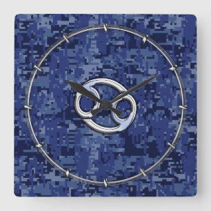 Horloge Carrée Silver Cancer Zodiac Sign Navy Blue Digital Camo