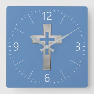 Horloge Carrée Silver Christian cross