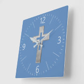 Horloge Carrée Silver Christian cross (Angle)