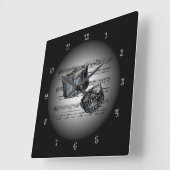 Horloge Carrée ~Silver de musique de feuille de ~ de tambours de (Angle)