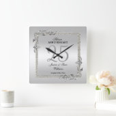 Horloge Carrée Silver Gem & Glitter 25th Wedding Anniversary (Maison)