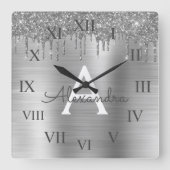 Horloge Carrée Silver Glitter Brushed metal Monogram (Recto)