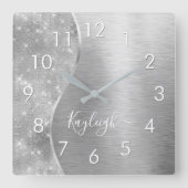 Horloge Carrée Silver Glitter Glam Bling Personalized (Recto)