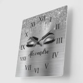 Horloge Carrée Silver Glitter Sparkle Eyelashes Monogram (Angle)