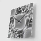 Horloge Carrée Silver Lines 25e anniversaire Mariage d'argent (Angle)