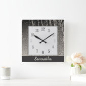 Horloge Carrée Silver Streaks Metallic Stripe Motif moderne (Maison)