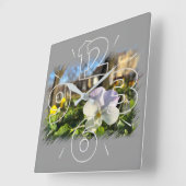 Horloge Carrée Silver white pansy (Angle)