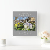 Horloge Carrée Silver white pansy (Maison)