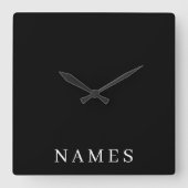 Horloge Carrée Simple Black Custom Ajouter Votre Nom Élégant (Recto)