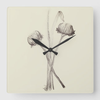 Horloge Carrée Simple Bouquet de Fleurs Sauvages du Champ