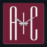 Horloge Carrée Simple Couples | White & Burgundy<br><div class="desc">Classy,  bold et moderne.</div>