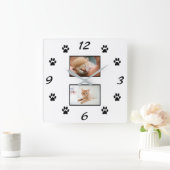 Horloge Carrée Simple Empreinte de patte de chat animal de compag (Maison)