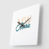 Horloge Carrée simple minimal ajouter nom monogramme orange bleu (Angle)