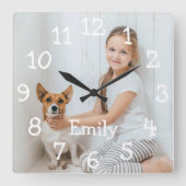 Horloge Carrée Simple Moderne Photo Personnalisé Nom (Recto)