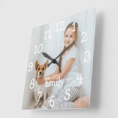 Horloge Carrée Simple Moderne Photo Personnalisé Nom (Angle)