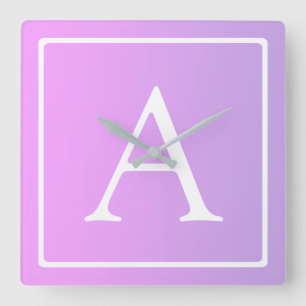 Horloge Carrée Simple Monogramme Ombré Rose/Violet Subtil