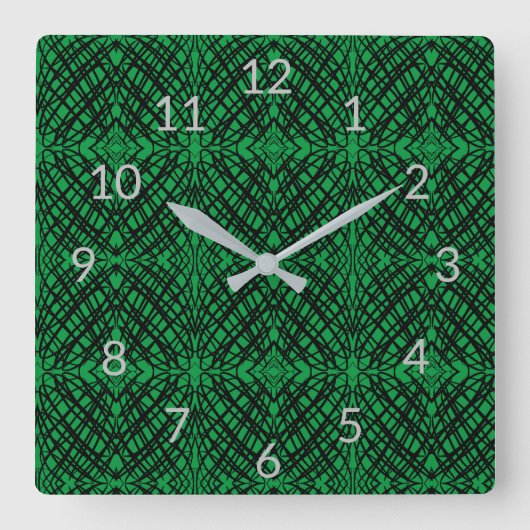 Horloge Carrée Simple Scribble | Carreaux miroir | Vert | (Recto)