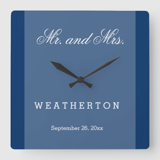 Horloge Carrée Simple style M. et Mme Wedding Names and Date A (Recto)