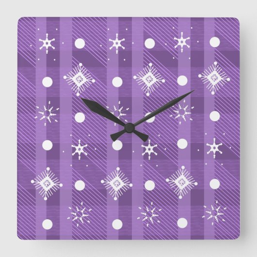 Horloge Carrée Simples Snowflakes Purple Plaid (Recto)