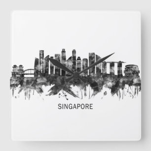Horloge Carrée Singapour Skyline BW