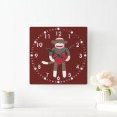 Horloge Carrée Singe à soie mignonne avec Casquette tenant coeur (Maison)