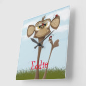 Horloge Carrée Singe idiot et coccinelles (Angle)