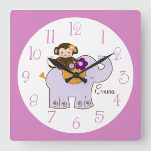 Horloge Carrée Singe Jacana personnalisée sur Elephant N'importe