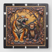 Horloge Carrée Singe Tigre Jungle Sculpté (Recto)