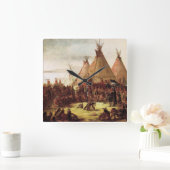 Horloge Carrée Sioux War Council George Catlin Circa 1850 (Maison)