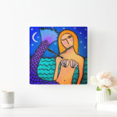 Horloge Carrée Sirène au clair de lune Art Abstrait (Maison)