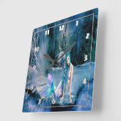 Horloge Carrée Sirène aux cheveux turquoise (Angle)