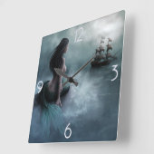 Horloge Carrée Sirène et navire pirate (Angle)