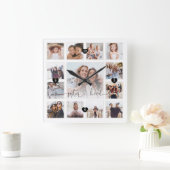 Horloge Carrée Sisterhood Script Family Memory Photo Grid Collage (Maison)