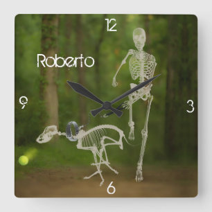 Horloge Carrée Skeleton Dog and Human Running
