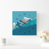 Horloge Carrée Ski En Montagne - Skieurs (Maison)