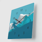 Horloge Carrée Ski En Montagne - Skieurs (Angle)